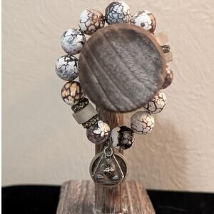 Angel Wing Alunite Beaded Icon Charm  Stretch Bracelet